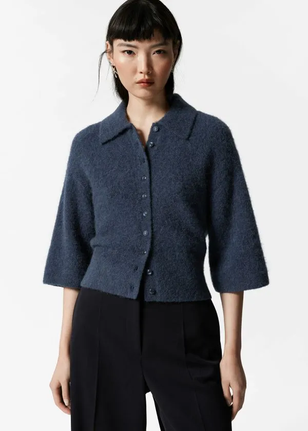and Other Stories AlpacaBlend ShortSleeve Cardigan Dark Blue Women Knitwear