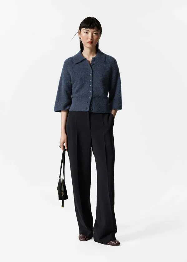and Other Stories AlpacaBlend ShortSleeve Cardigan Dark Blue Women Knitwear