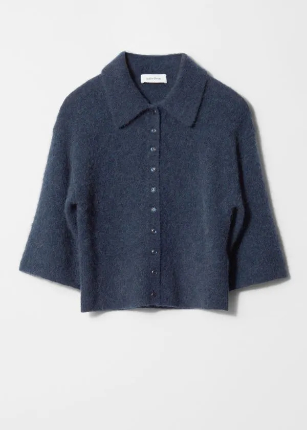 and Other Stories AlpacaBlend ShortSleeve Cardigan Dark Blue Women Knitwear