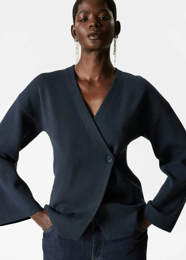 and Other Stories Asymmetric Cardigan Navy Women Knitwear
