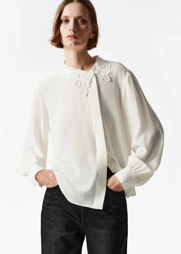and Other Stories Asymmetric Collar Silk Blouse White Women Blouses and Shirts and Other Stories Asymmetric Collar Silk Blouse White Women Blouses and Shirts