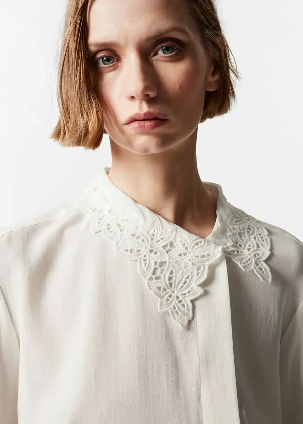 and Other Stories Asymmetric Collar Silk Blouse White Women Blouses and Shirts