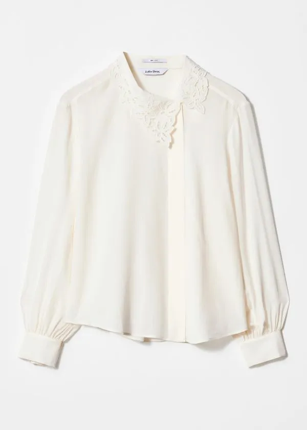 and Other Stories Asymmetric Collar Silk Blouse White Women Blouses and Shirts