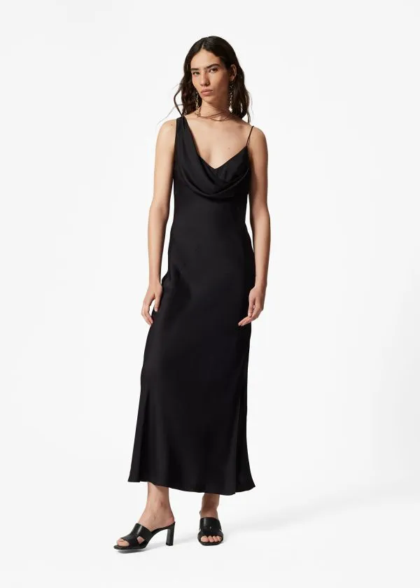 and Other Stories Asymmetric CowlNeck Midi Dress Black Women Dresses