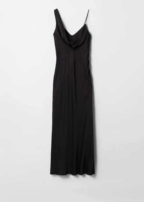 and Other Stories Asymmetric CowlNeck Midi Dress Black Women Dresses