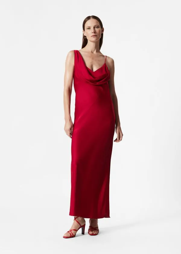 and Other Stories Asymmetric CowlNeck Midi Dress Red Women Dresses