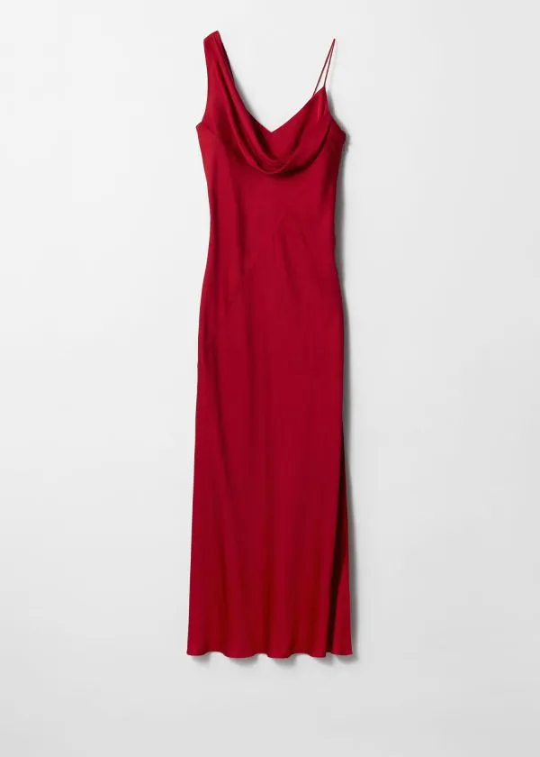 and Other Stories Asymmetric CowlNeck Midi Dress Red Women Dresses