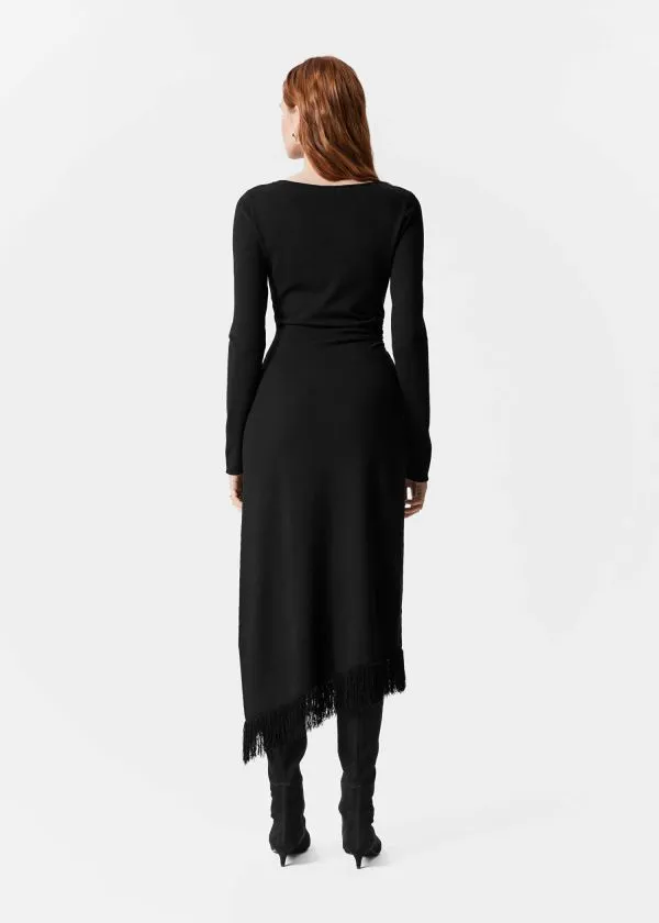and Other Stories Asymmetric Fringe Midi Dress Black Women Dresses