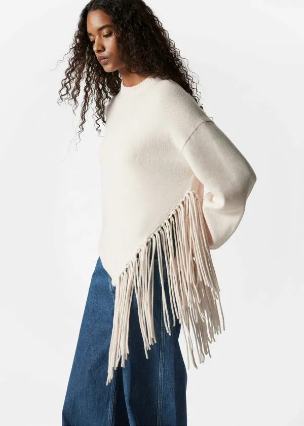 and Other Stories Asymmetric Fringe Sweater White Women Knitwear