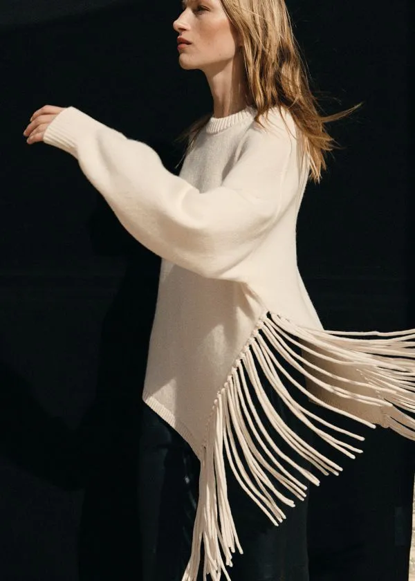 and Other Stories Asymmetric Fringe Sweater White Women Knitwear