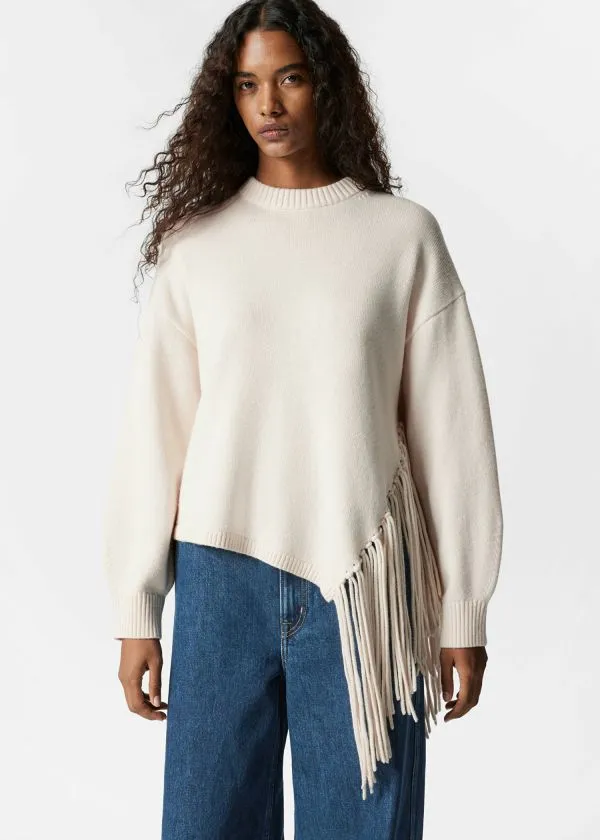 and Other Stories Asymmetric Fringe Sweater White Women Knitwear