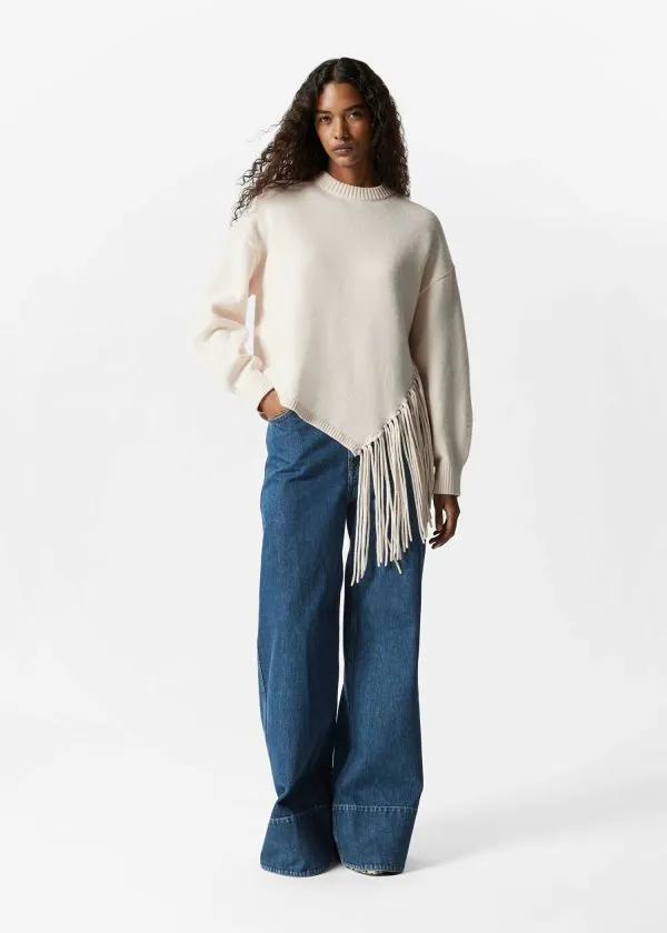 and Other Stories Asymmetric Fringe Sweater White Women Knitwear