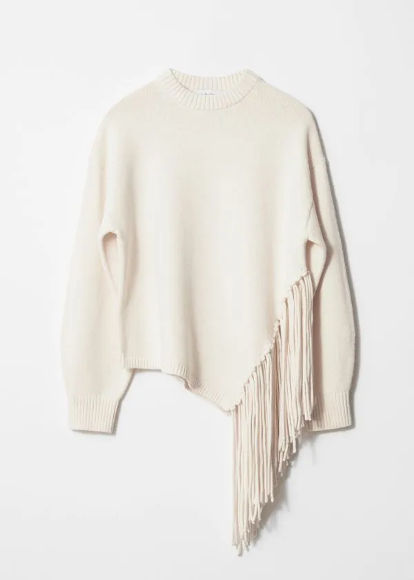 and Other Stories Asymmetric Fringe Sweater White Women Knitwear