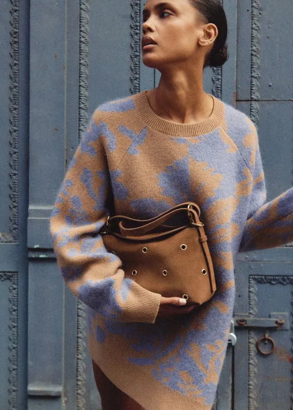 and Other Stories Asymmetric Jacquard Jumper Blue and Beige Women Knitwear