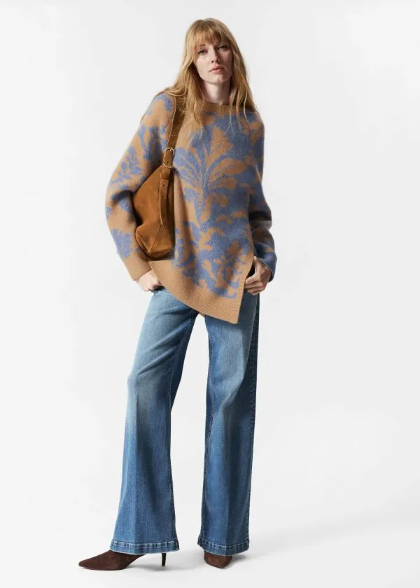 and Other Stories Asymmetric Jacquard Jumper Blue and Beige Women Knitwear