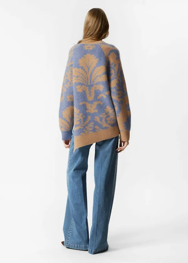 and Other Stories Asymmetric Jacquard Jumper Blue and Beige Women Knitwear