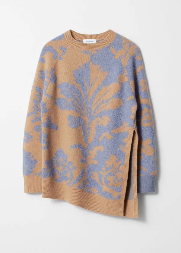 and Other Stories Asymmetric Jacquard Jumper Blue and Beige Women Knitwear