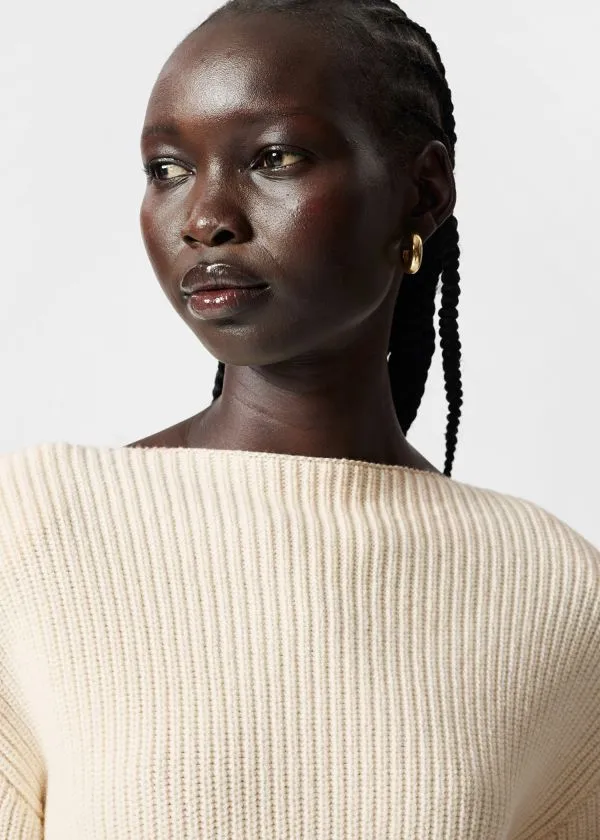 and Other Stories Asymmetric RibKnit Jumper White Women Knitwear and Other Stories Asymmetric RibKnit Jumper White Women Knitwear