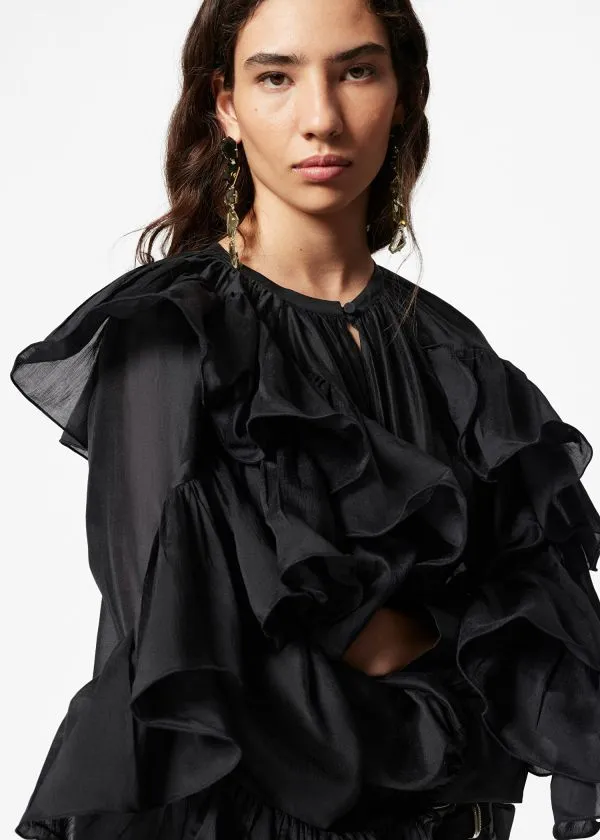 and Other Stories Asymmetric Ruffle Blouse Black Women Blouses and Shirts