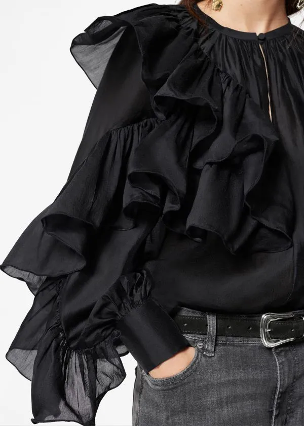 and Other Stories Asymmetric Ruffle Blouse Black Women Blouses and Shirts
