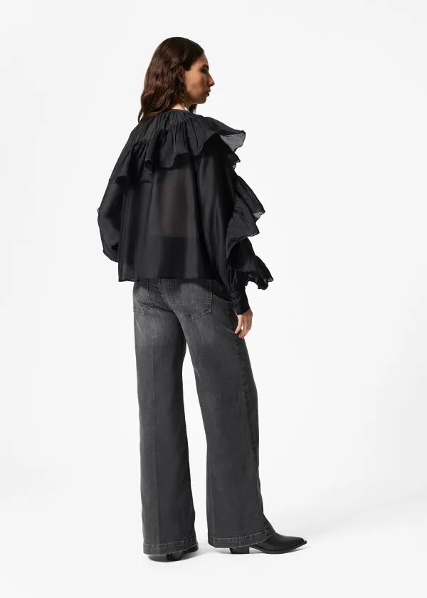 and Other Stories Asymmetric Ruffle Blouse Black Women Blouses and Shirts