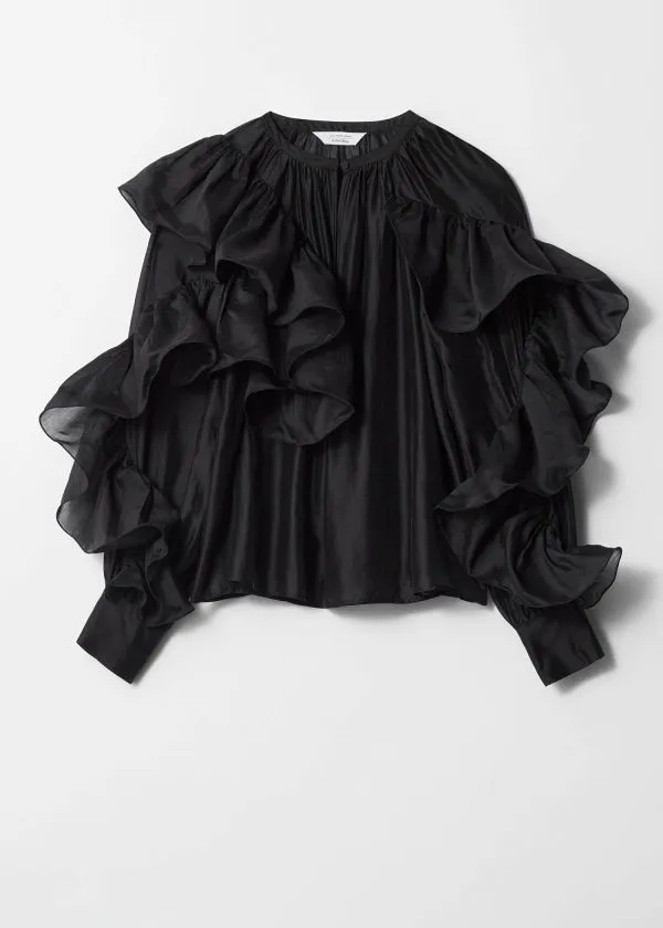 and Other Stories Asymmetric Ruffle Blouse Black Women Blouses and Shirts