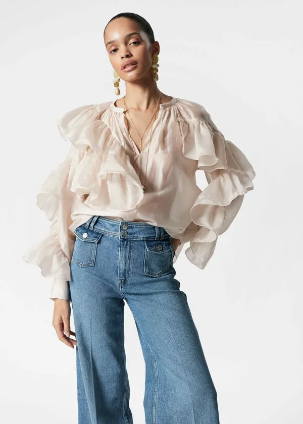 and Other Stories Asymmetric Ruffle Blouse Cream Women Blouses and Shirts