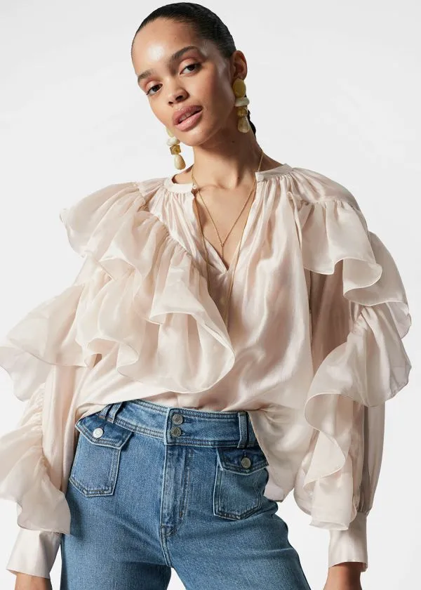 and Other Stories Asymmetric Ruffle Blouse Cream Women Blouses and Shirts