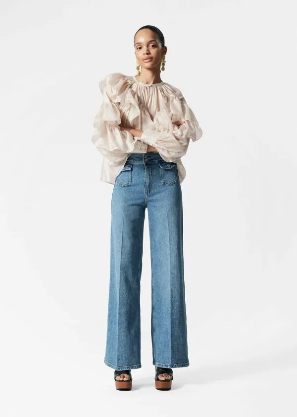 and Other Stories Asymmetric Ruffle Blouse Cream Women Blouses and Shirts