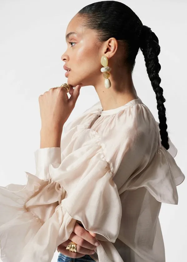 and Other Stories Asymmetric Ruffle Blouse Cream Women Blouses and Shirts