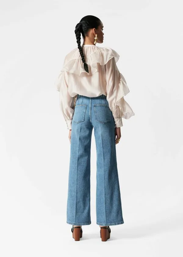 and Other Stories Asymmetric Ruffle Blouse Cream Women Blouses and Shirts