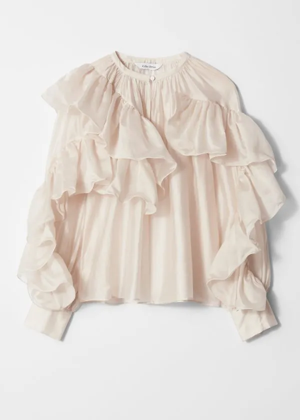 and Other Stories Asymmetric Ruffle Blouse Cream Women Blouses and Shirts