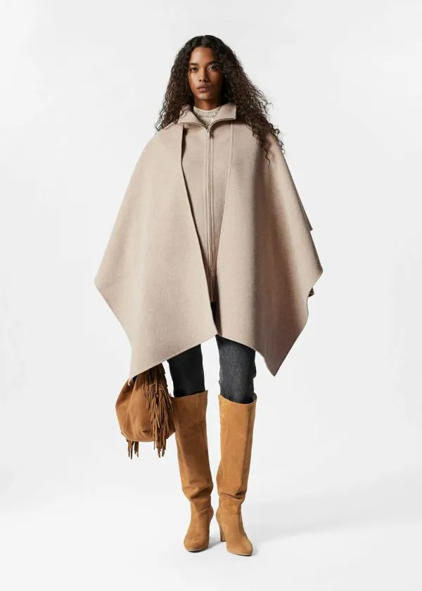 and Other Stories Asymmetric Wool Cape Beige Women Jackets and Coats