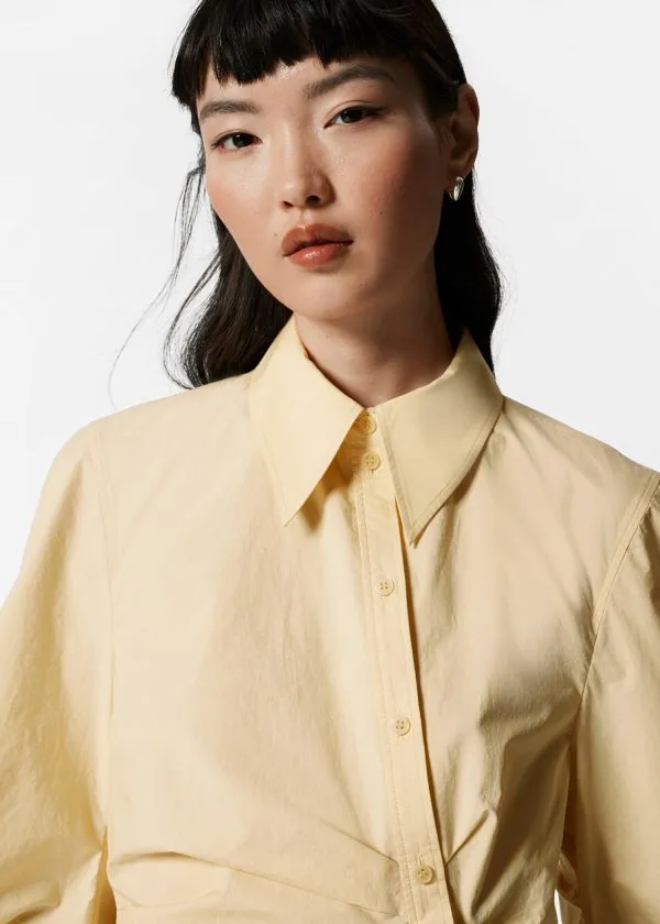 and Other Stories Asymmetrical Cotton Shirt Light Yellow Women Blouses and Shirts