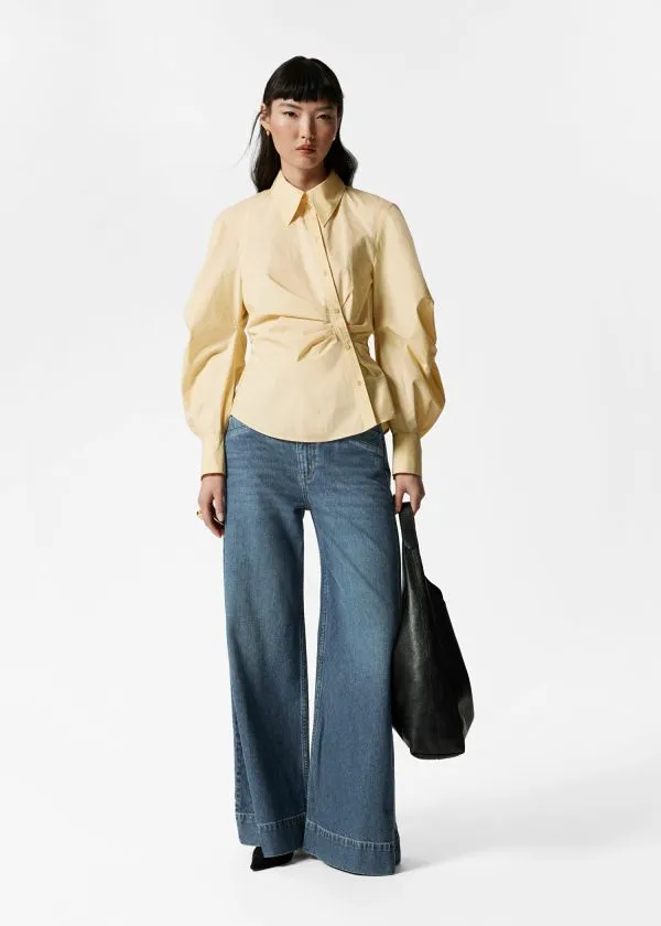 and Other Stories Asymmetrical Cotton Shirt Light Yellow Women Blouses and Shirts