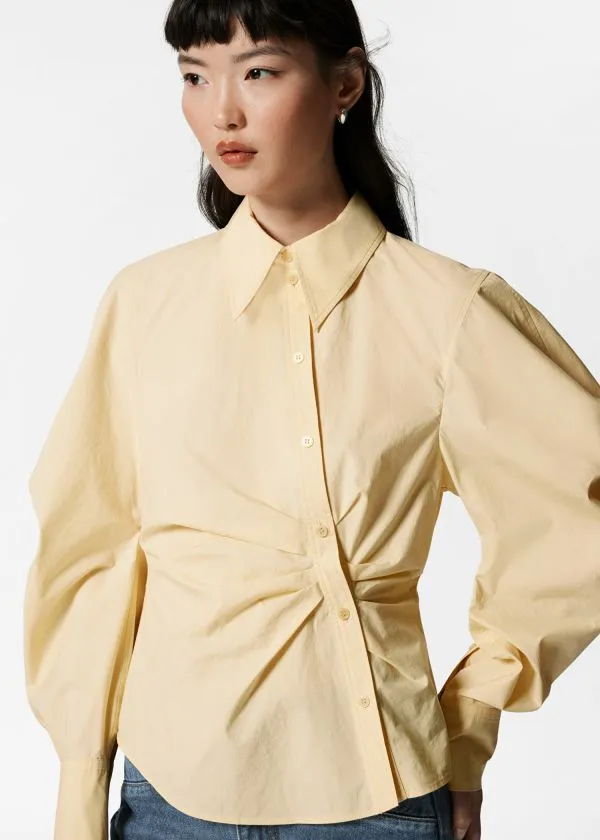 and Other Stories Asymmetrical Cotton Shirt Light Yellow Women Blouses and Shirts