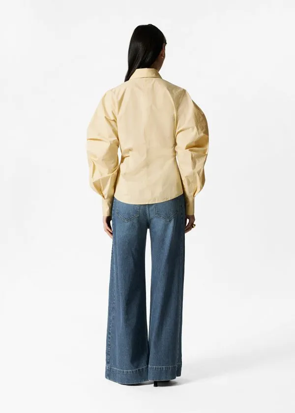and Other Stories Asymmetrical Cotton Shirt Light Yellow Women Blouses and Shirts