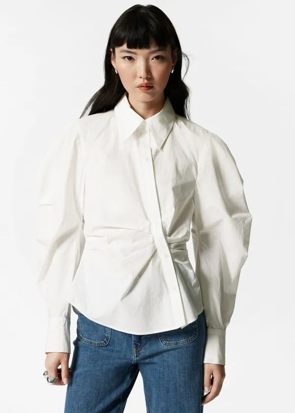 and Other Stories Asymmetrical Cotton Shirt White Women Blouses and Shirts