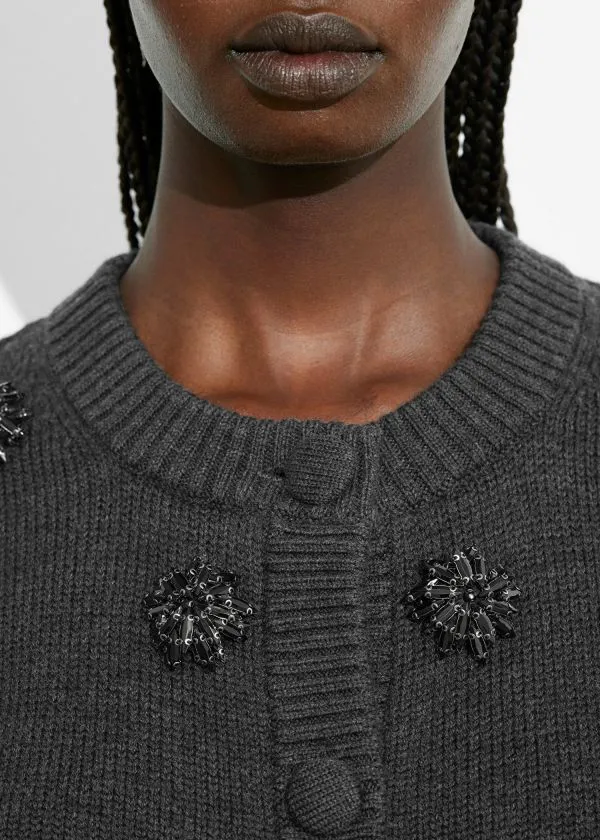 and Other Stories Beaded Merino Cardigan Grey Women Knitwear