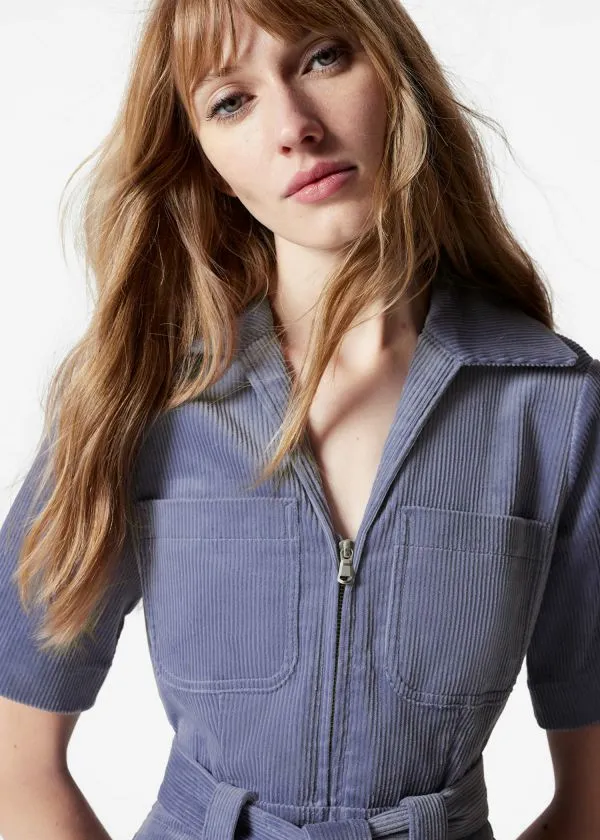 and Other Stories Belted Corduroy Jumpsuit Dusty Blue Women Trousers