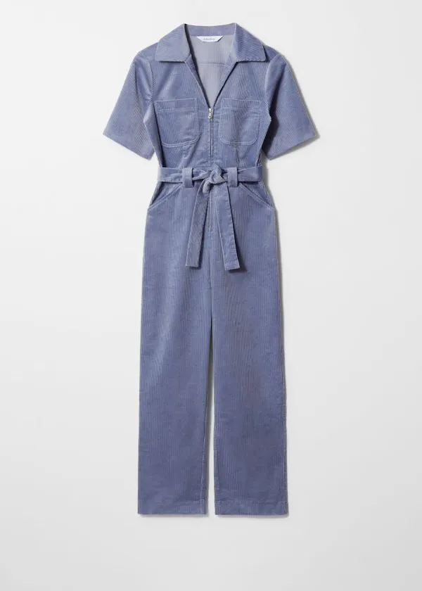 and Other Stories Belted Corduroy Jumpsuit Dusty Blue Women Trousers