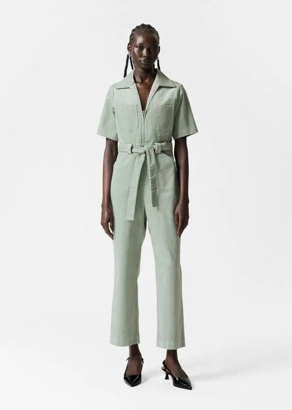 and Other Stories Belted Corduroy Jumpsuit Dusty Green Women Trousers
