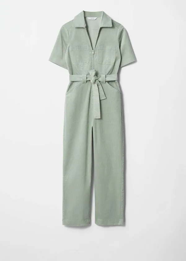 and Other Stories Belted Corduroy Jumpsuit Dusty Green Women Trousers