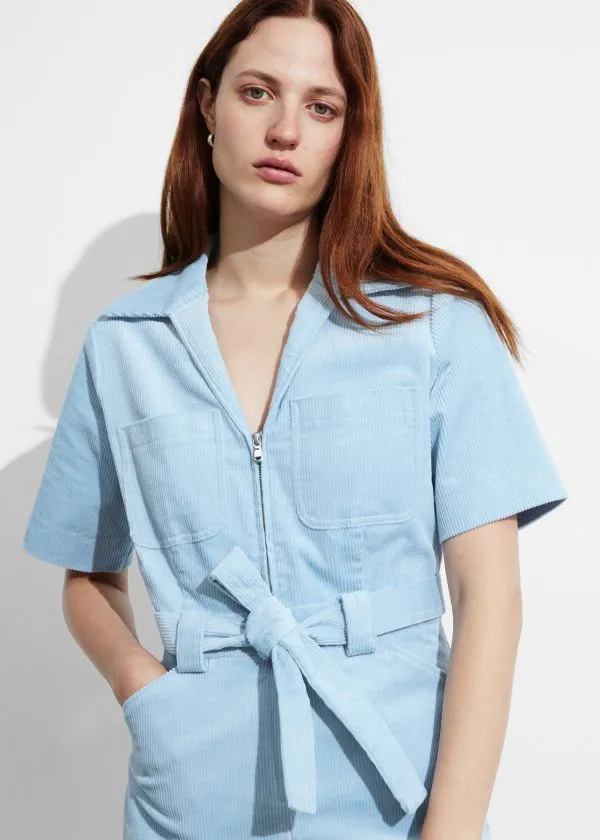 and Other Stories Belted Corduroy Jumpsuit Light Blue Women Trousers