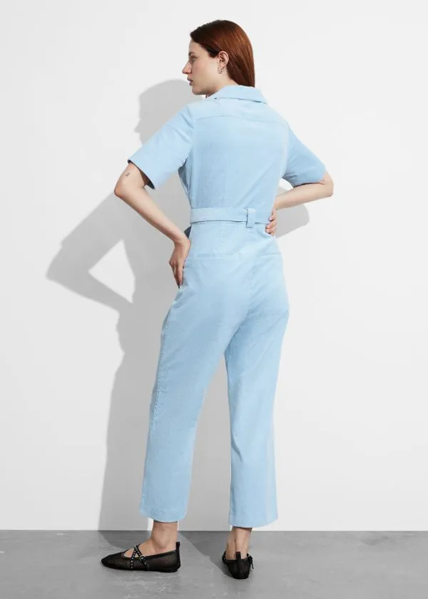 and Other Stories Belted Corduroy Jumpsuit Light Blue Women Trousers
