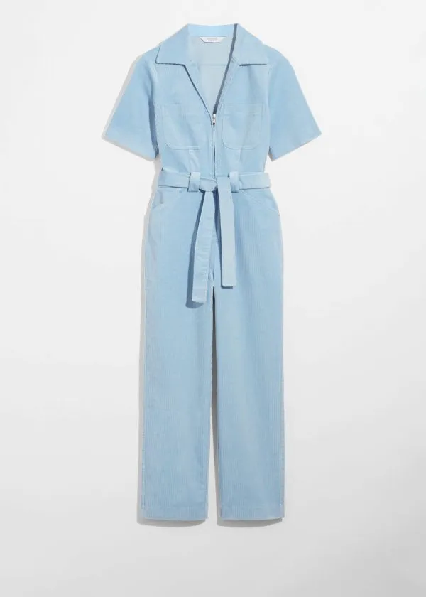 and Other Stories Belted Corduroy Jumpsuit Light Blue Women Trousers