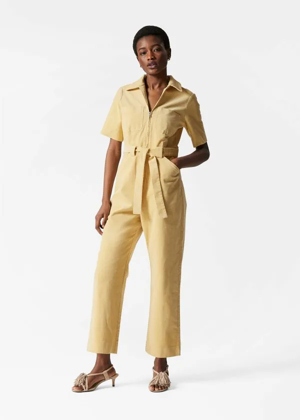 and Other Stories Belted Corduroy Jumpsuit Light Yellow Women Trousers