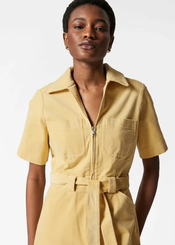 and Other Stories Belted Corduroy Jumpsuit Light Yellow Women Trousers