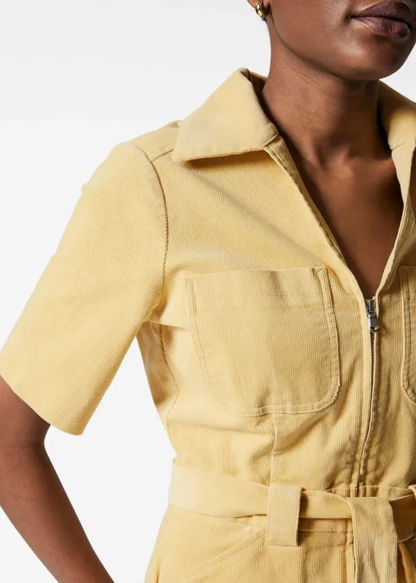 and Other Stories Belted Corduroy Jumpsuit Light Yellow Women Trousers