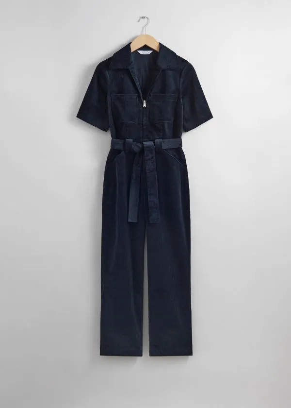 and Other Stories Belted Corduroy Jumpsuit Navy Women Trousers